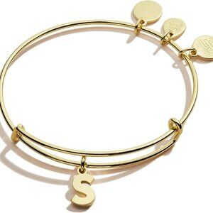 Expandable Gold Bangle for Women Initial S Letter Charm Adjustable 2-3.5in